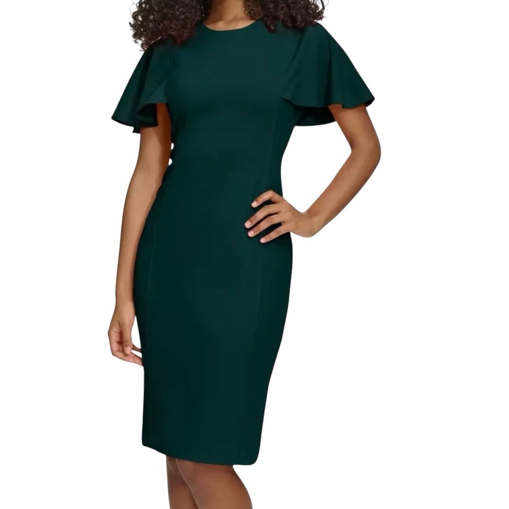Calvin Klein Dress 4 & 6 Flutter Sleeve Sheath Malachite Mini